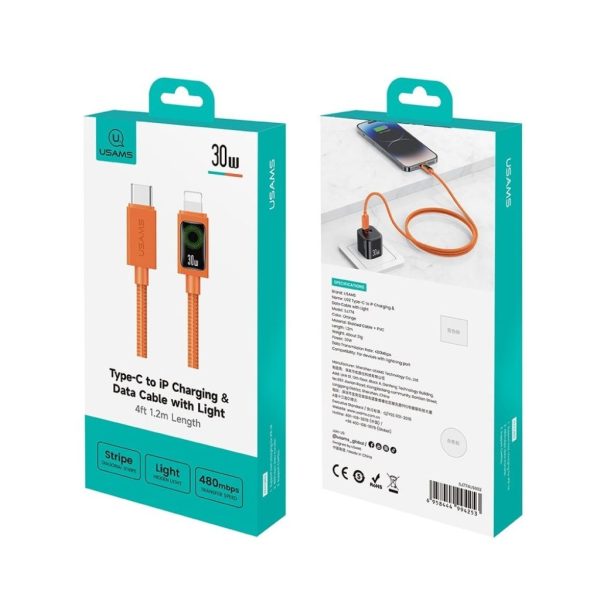 Cable de Datos USB C a Lightning SJ774 30W 1.2m Anaranjado U92 USAMS