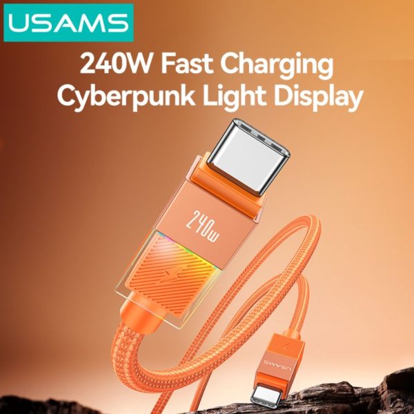 Cable de Datos USB C a USB C SJ775 240W 1.2m Luces de Colores Anaranjado U93 USAMS