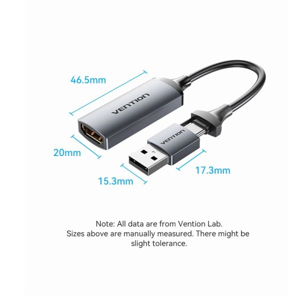 Tarjeta de Captura de Video HDMI-A a USB-C/USB-A 0.1M / Gris / ACWHA Vention